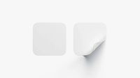 Two White Square Stickers - smooth curled corners adhesive label
