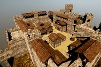 Medieval castle with houses and a secret passage