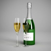 CGAxis Champagne Bottle Glasses 22 3D Model
