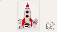 Betsy Decor - Quadro Aquarelado Viagem Espacial Foguete