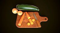 Cutting board vegetables and knife Asset Pack