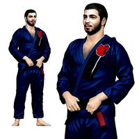 001195 judo man in blue kimono black belt