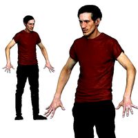 001163 man in red oxide shirt and tapochki