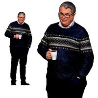 001176 oldy man in purple sweater cup in hand 3d print ready | 3D