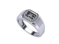 Wide Emerald Diamond Cushion Ring | 3D