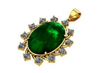 Diamonds and Oval Emerald Pendant | 3D