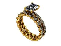 Golden Braided Diamond Wedding Set | 3D