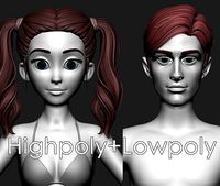 Male and female cartoon characters base mesh Low-poly 3D model