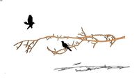 BIRD+BRANCH+TREE+MURAL+WALL PANEL+PAINTING+ART+PLANT+ABSTRACT