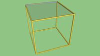 Table d'appoint cubique pieds metal dore+verre