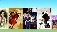 畫作 Painting 武姬+上海美人+唐朝仕女+南韓夜景Samurai Princess + Shanghai beauty + Tang Dynasty ladies + South Korea night view