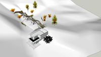 maison contemporaine près d'une rivière en hiver souos la neige