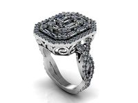 emerald cut halo illusion seting twisted ring  346 | 3D