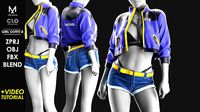 Girl Outfit 8 - Marvelous - Clo3d  ZPRJ  OBJ BLEND Tutorial