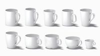 10 Mugs Shapes - white ceramic cups with different forms and sizes
