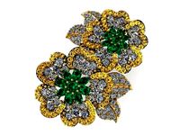 Couple Flowers Diamond Pendant 563 | 3D