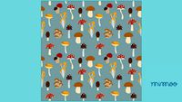 PAPEL DE PAREDE CELULOSE FLORESTA COGUMELOS FUNDO AZUL - MIMOO TOYS