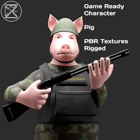 Character Military Pig with Weapon Shotgun (325854)