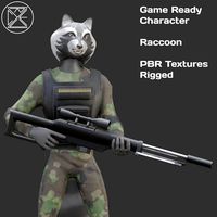 Character Military Raccoon with Weapon Sniper Rifle (325849)