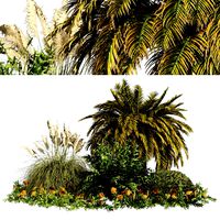 Outdoor Garden Set, Palm Tree, Bush & flowers (322341)
