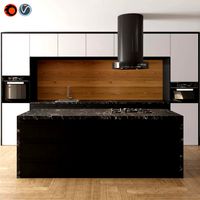 Kitchen Modern 03 Black & White & Wood (317031)
