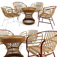Table and Chair Rattan Bamboo Compact Nature Raphia (174062)