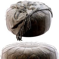 Vintage Round Moroccan Pouf Hand Tooled In Marrakesh (127128)