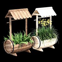Litteral Wood Barrel Planter (118058)