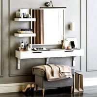 Ikea Alex Dressing Table with Strandmon Ottoman and Nissedal Mirror (101630)