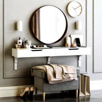 Ikea Alex Dressing Table with Strandmon Ottoman and Stockholm Round Mirror (101629)