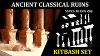 Ancient Classical Ruins Kitbash Set for concept art and illustration 60pcs