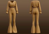 3D Crop top and Bell-Bottom pants 2 piece outfit