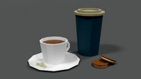 Low Poly Cartoon Coffee Scene