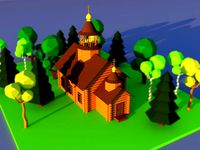Cute cartoon wooden village church
