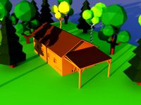 Cute cartoon village wooden livestock barn Low Poly (336251)