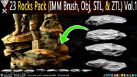 23 Rocks Pack (IMM Brush, Obj, STL, & ZTL) Vol 01