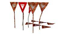 Yield Road Signs Rusted Old and Clean versions Low-poly 3D model