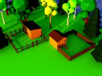 Cute cartoon village wooden animal farm Low Poly