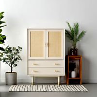 Bund Woody White Rattan High Cabinet