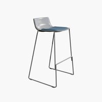 PATo Stool-Model 4310 V-02-White Painted Steel and blue fabric