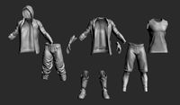 character cloth hightpoly ( hight poly ). zbrush boot trousers shorts