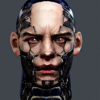 Realistic White Male Head Cyborg 3D model Game Ready Low-poly