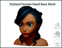 Female Head Stylized Base mesh with Hair in blender curve 2