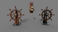 Vessel Wheel for sea ship and bell PBR game ready