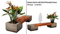 Outdoor bench with Bird Of Paradise flower