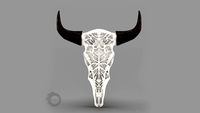 Wall decor Bull Skull with bone carving