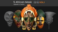 5 African Masks Highpoly and Lowpoly Vol 01
