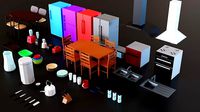Low poly kitchen set 1