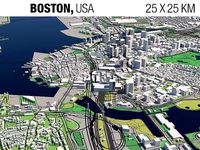 Boston Massachusetts USA 25x25km 3D City Map