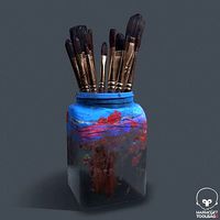Paint bucket and brushes